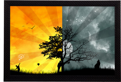 eCraftIndia Dual Shades Tree Satin Matt Textured UV Art Canvas 14 inch x 20 inch Painting(With Frame)