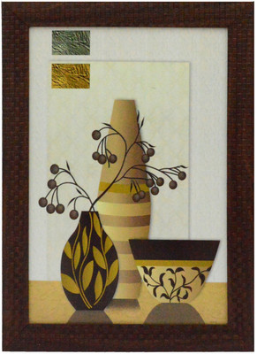 eCraftIndia Abstract Pots Design Satin Matt Texture Canvas 13.5 inch x 9.75 inch Painting(With Frame)