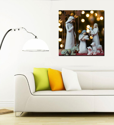 

Tallenge Christmas Collection - Nativity With Christmas Tree In The Background - Gallery Wrap Canvas Art(15 inch X 15 inch, Stretched)