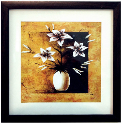 eCraftIndia Abstract Pot And Flower Theme Satin Matt Texture Canvas 9 inch x 9 inch Painting(With Frame)