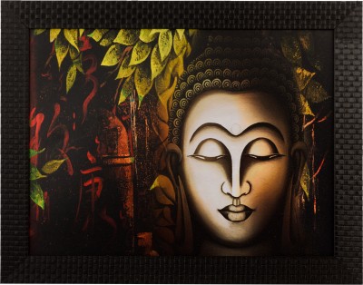 eCraftIndia Spritual Buddha Head Satin Matt Texture UV Canvas 11 inch x 14 inch Painting(With Frame)