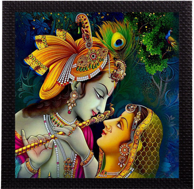 eCraftIndia Musical Krishna Radha Satin Matt Textured UV Canvas 10 inch x 10 inch Painting(With Frame)