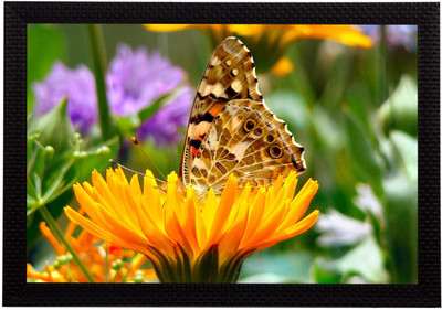 eCraftIndia Butterfly On a Flower Satin Matt Textured UV Art Canvas 10 inch x 14 inch Painting(With Frame)