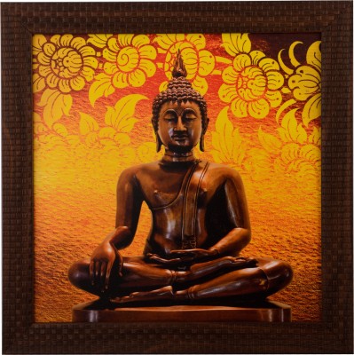 eCraftIndia Meditating Buddha Satin Matt Texture UV Canvas 12 inch x 12 inch Painting(With Frame)