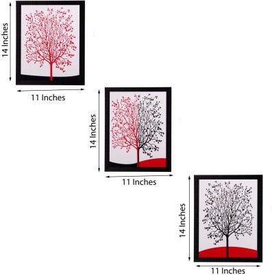 eCraftIndia Set Of 3 Abstract Tree Matt Textured Framed Uv Art Print Oil 14 inch x 11 inch Painting(With Frame, Pack of 3)