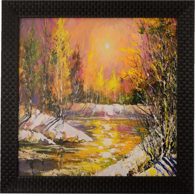eCraftIndia Fall Season Scenary Satin Matt Texture UV Canvas 12 inch x 12 inch Painting(With Frame)