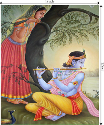 

Tied Ribbons Radha-Krishna Paintings unframed Cotton Medium Grain Canvas Roll (Set of 1)(Multicolor)
