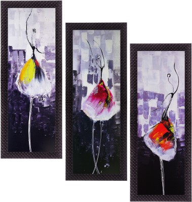 eCraftIndia Set Of 3 Abstract Dancing Lady Satin Matt Textured Canvas 16 inch x 21 inch Painting(With Frame, Pack of 3)