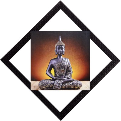 eCraftIndia Meditating Pose Of Lord Buddha Satin Matt Textured UV Art Canvas 12 inch x 12 inch Painting(With Frame)