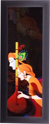 eCraftIndia Radha Krishna Satin Matt Textured UV Art Canvas 16 inch x 7 inch Painting(With Frame)
