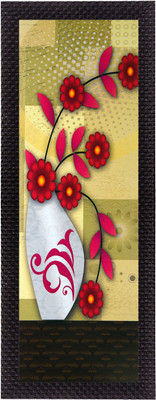eCraftIndia Botanical Red Floral Satin Matt Textured UV Canvas 16 inch x 7 inch Painting(With Frame)