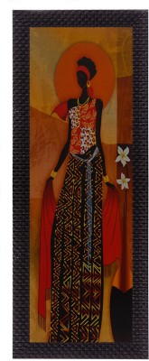 eCraftIndia Tribal Woman Satin Matt Textured UV Canvas 16 inch x 7 inch Painting(With Frame)