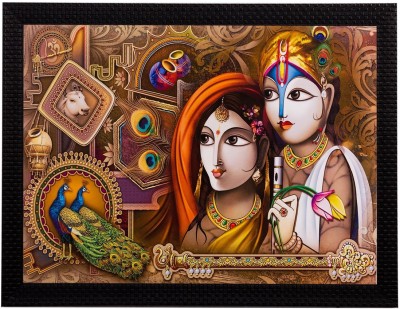 eCraftIndia Radha Krishna Matt Textured UV Oil 11 inch x 14 inch Painting(With Frame)