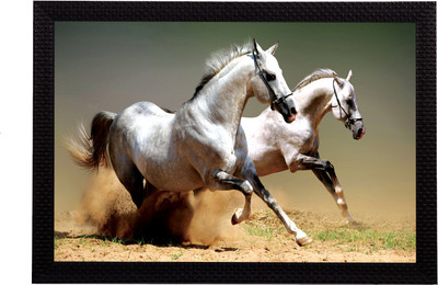 eCraftIndia Running Horses Satin Matt Textured UV Art Canvas 14 inch x 20 inch Painting(With Frame)