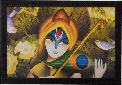 eCraftIndia Lovable Krishna Satin Matt Texture UV Canvas 14 inch x 20 inch Painting(With Frame)
