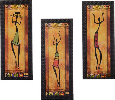 eCraftIndia Canvas 14 inch x 7 inch Painting(With Frame, Pack of 3)