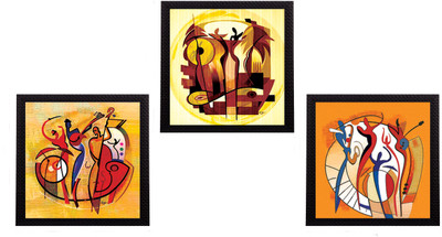 eCraftIndia Set Of 3 Abstract Design Satin Matt Textured UV Canvas 10 inch x 30 inch Painting(With Frame, Pack of 3)