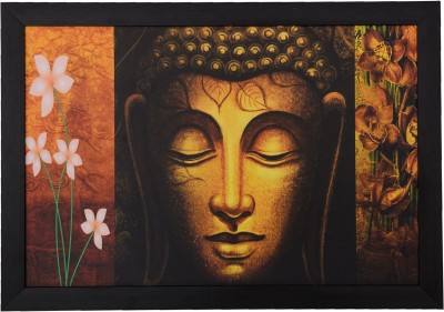 eCraftIndia Spritual Buddha Head Satin Matt Texture UV Canvas 14 inch x 20 inch Painting(With Frame)