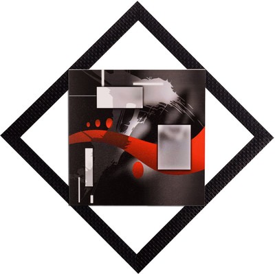eCraftIndia Red & Grey Abstract Satin Matt Textured UV Art Canvas 12 inch x 12 inch Painting(With Frame)