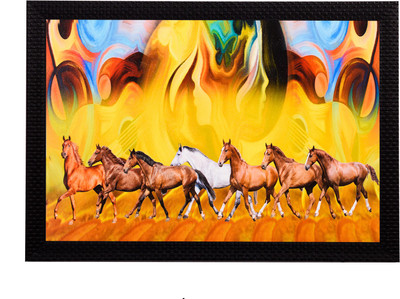 eCraftIndia Running Horses Abstract Satin Matt Textured UV Art Canvas 11 inch x 14 inch Painting(With Frame)