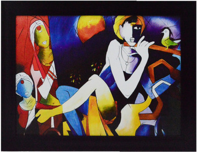 eCraftIndia Abstract Figures Satin Matt Texture Canvas 10.5 inch x 13.5 inch Painting(With Frame)