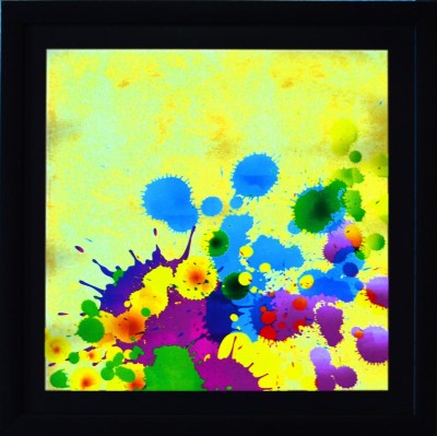 eCraftIndia Colorful Paint Spots Satin Matt Texture Canvas 11 inch x 11 inch Painting(With Frame)