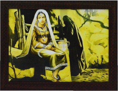 eCraftIndia Village Women Design Satin Matt Texture Canvas 10.5 inch x 13.5 inch Painting(With Frame)