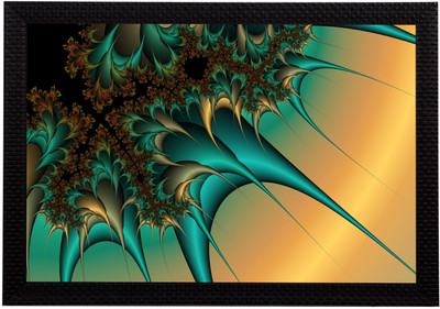 eCraftIndia Abstract Green & Yellow Satin Matt Textured UV Art Canvas 10 inch x 14 inch Painting(With Frame)
