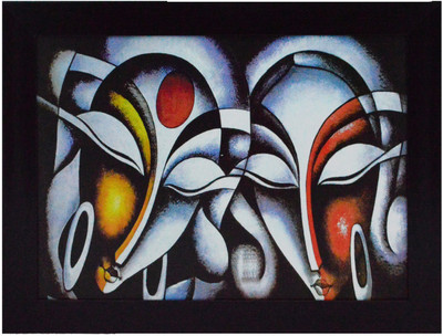 eCraftIndia Abstract Figures Satin Matt Texture Canvas 10.5 inch x 13.5 inch Painting(With Frame)