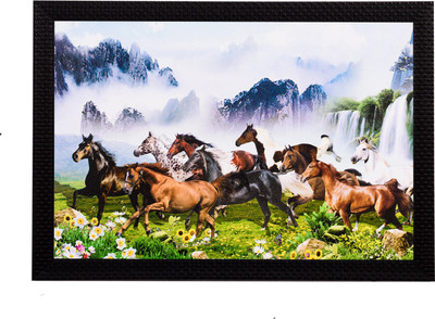 eCraftIndia Waterfall & Horses Satin Matt Textured UV Art Canvas 11 inch x 14 inch Painting(With Frame)