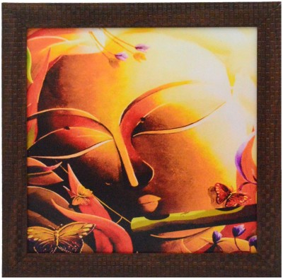 eCraftIndia Krishna Playing Flute Design Satin Matt Texture Canvas 11.5 inch x 11.5 inch Painting(With Frame)