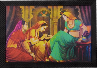 eCraftIndia Lady Make-up Scene Satin Matt Texture UV Canvas 14 inch x 20 inch Painting(With Frame)