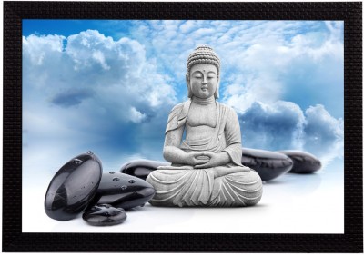 eCraftIndia White Lord Buddha Satin Matt Textured UV Art Canvas 10 inch x 14 inch Painting(With Frame)
