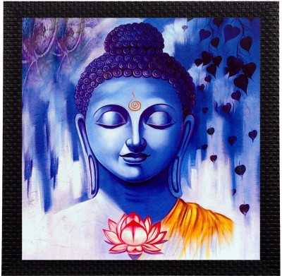 eCraftIndia Lord Buddha In Blue Satin Matt Textured UV Canvas 10 inch x 10 inch Painting(With Frame)