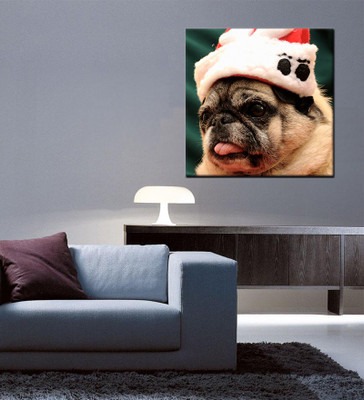 Tallenge Christmas Collection - Pug In Christmas Hat - Gallery Wrap Canvas Art(15 inch X 15 inch, Stretched)