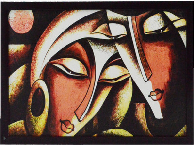 eCraftIndia Abstract Figures Satin Matt Texture Canvas 9.5 inch x 12.5 inch Painting(With Frame)