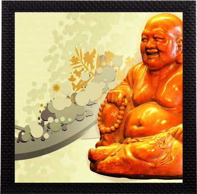 eCraftIndia Laughing Buddha Satin Matt Textured UV Canvas 10 inch x 10 inch Painting(With Frame)