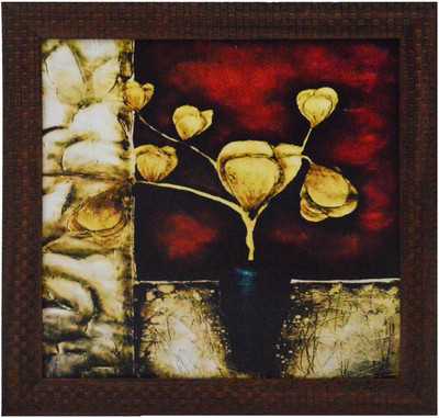 eCraftIndia Flower Pot Design Satin Matt Texture Canvas 11.5 inch x 11.5 inch Painting(With Frame)