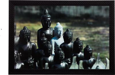 eCraftIndia Multiple Lord Buddha Satin Matt Textured UV Art Canvas 11 inch x 14 inch Painting(With Frame)