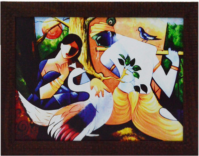 eCraftIndia Abstract Radha Krishna Satin Matt Texture Canvas 10.5 inch x 13.5 inch Painting(With Frame)