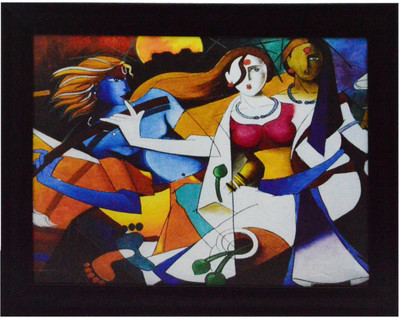 eCraftIndia Abstract Figures Design Satin Matt Texture Canvas 10.5 inch x 13.5 inch Painting(With Frame)