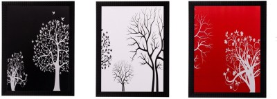 eCraftIndia Set Of 3 Abstract Tree Matt Textured Framed Uv Art Print Oil 14 inch x 11 inch Painting(With Frame, Pack of 3)