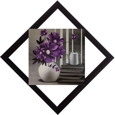 eCraftIndia Vase & Purpe Flowers Satin Matt Textured UV Art Canvas 12 inch x 12 inch Painting(With Frame)