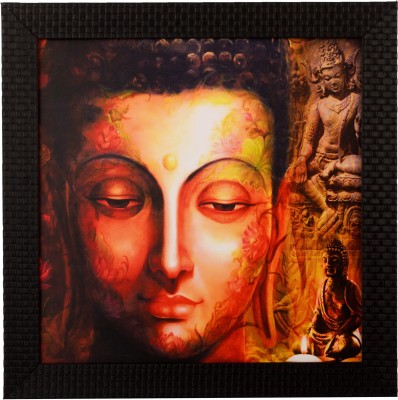 eCraftIndia Peaceful Buddha Satin Matt Texture UV Canvas 12 inch x 12 inch Painting(With Frame)