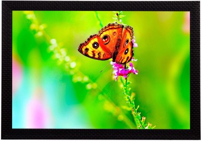 eCraftIndia Orange Butterfly Satin Matt Textured UV Art Canvas 10 inch x 14 inch Painting(With Frame)