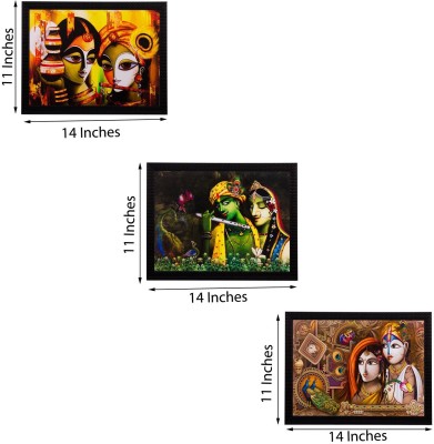 eCraftIndia Set Of 3 Radha Krishna Matt Textured Framed Uv Art Print Oil 11 inch x 14 inch Painting(With Frame, Pack of 3)