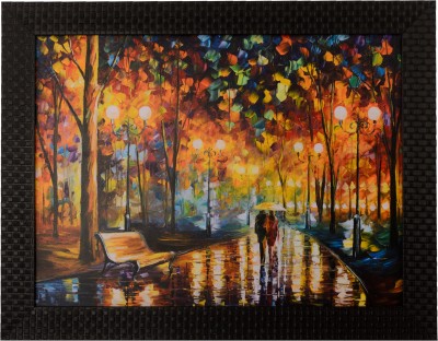 eCraftIndia Love Couple Under Umbrella Satin Matt Texture UV Canvas 11 inch x 14 inch Painting(With Frame)