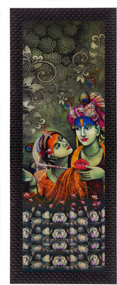eCraftIndia Radha Krishna Satin Matt Textured UV Canvas 16 inch x 7 inch Painting(With Frame)