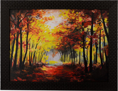 eCraftIndia Fall Season Scenary View Satin Matt Texture UV Canvas 11 inch x 14 inch Painting(With Frame)