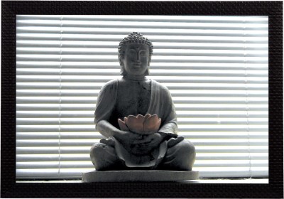 eCraftIndia Peaceful Grey Lord Buddha Satin Matt Textured UV Art Canvas 14 inch x 20 inch Painting(With Frame)